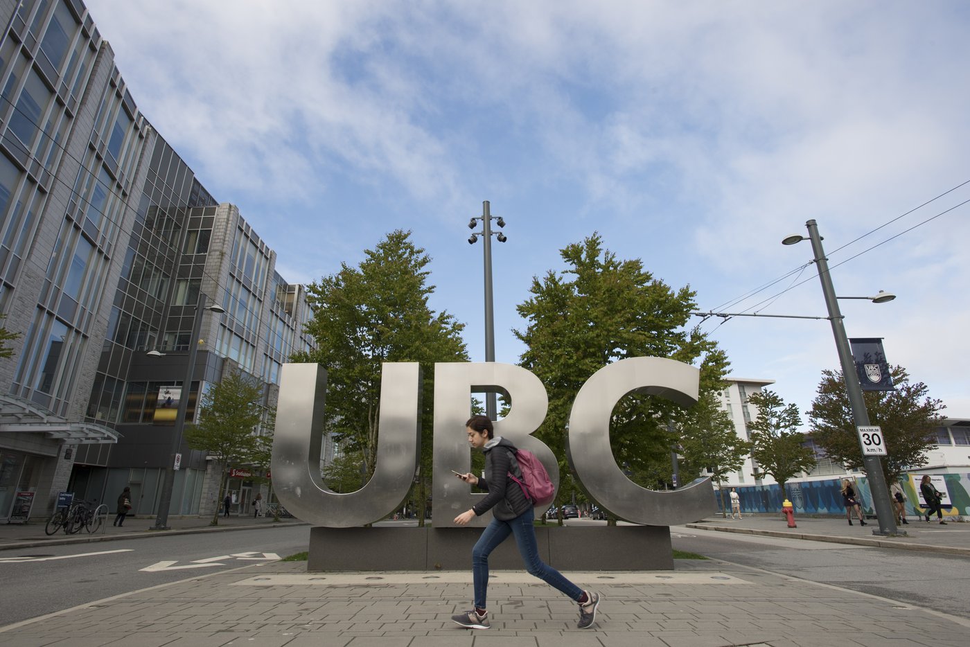 The UBC sign is pictured at the University of British Columbia in Vancouver on April 23, 2019.