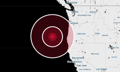 A map indicating the location of an earthquake off the coast of Oregon