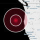 A map indicating the location of an earthquake off the coast of Oregon