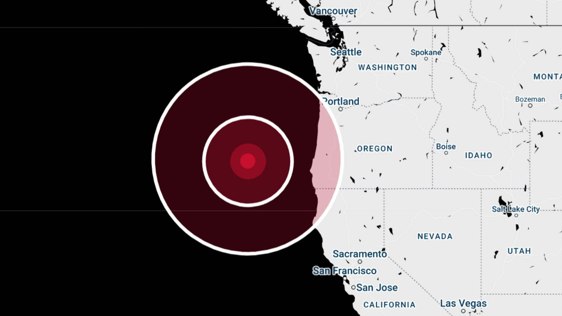 A map indicating the location of an earthquake off the coast of Oregon