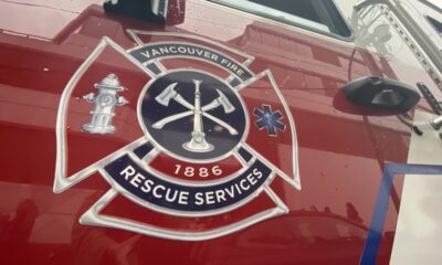 Vancouver Fire Rescue Services logo on the side of a truck.