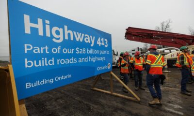 Signage for newly-announced Highway 413 is seen during a news conference in Caledon, Ont., Tuesday, April 30, 2024