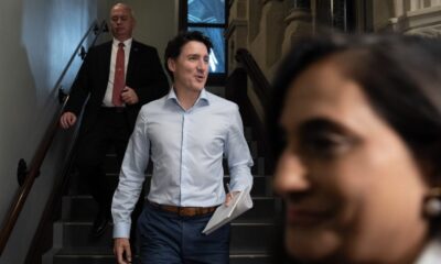 Prime Minister Justin Trudeau makes his way to caucus on Parliament Hill in Ottawa on Oct. 23, 2024