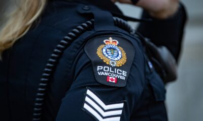 A Vancouver Police Department patch is seen on an officer's uniform in the Downtown Eastside of Vancouver, B.C., Saturday, Jan. 9, 2021. THE CANADIAN PRESS/Darryl Dyck