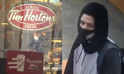 Photo composite of Tim Hortons exterior and a man who pleaded guilty to a stabbing within