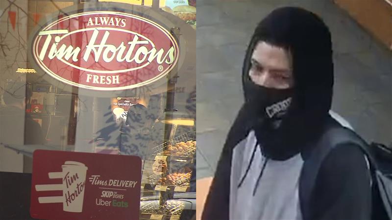 Photo composite of Tim Hortons exterior and a man who pleaded guilty to a stabbing within