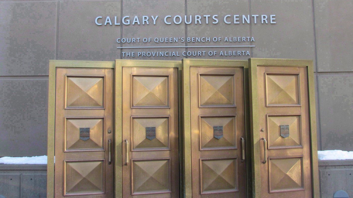 The sign at the Calgary Courts Centre in Calgary is shown