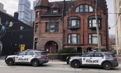 Toronto police investigate a stabbing near Dundas Street East and Sherbourne Street on Jan. 31, 2024