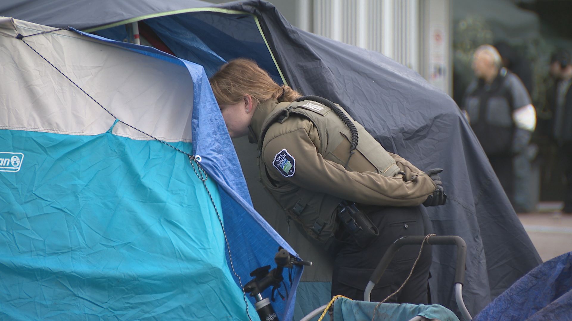 Oppenheimer Park on Jan. 10, 2024, as Vancouver Park Rangers decamp the area for a second day.