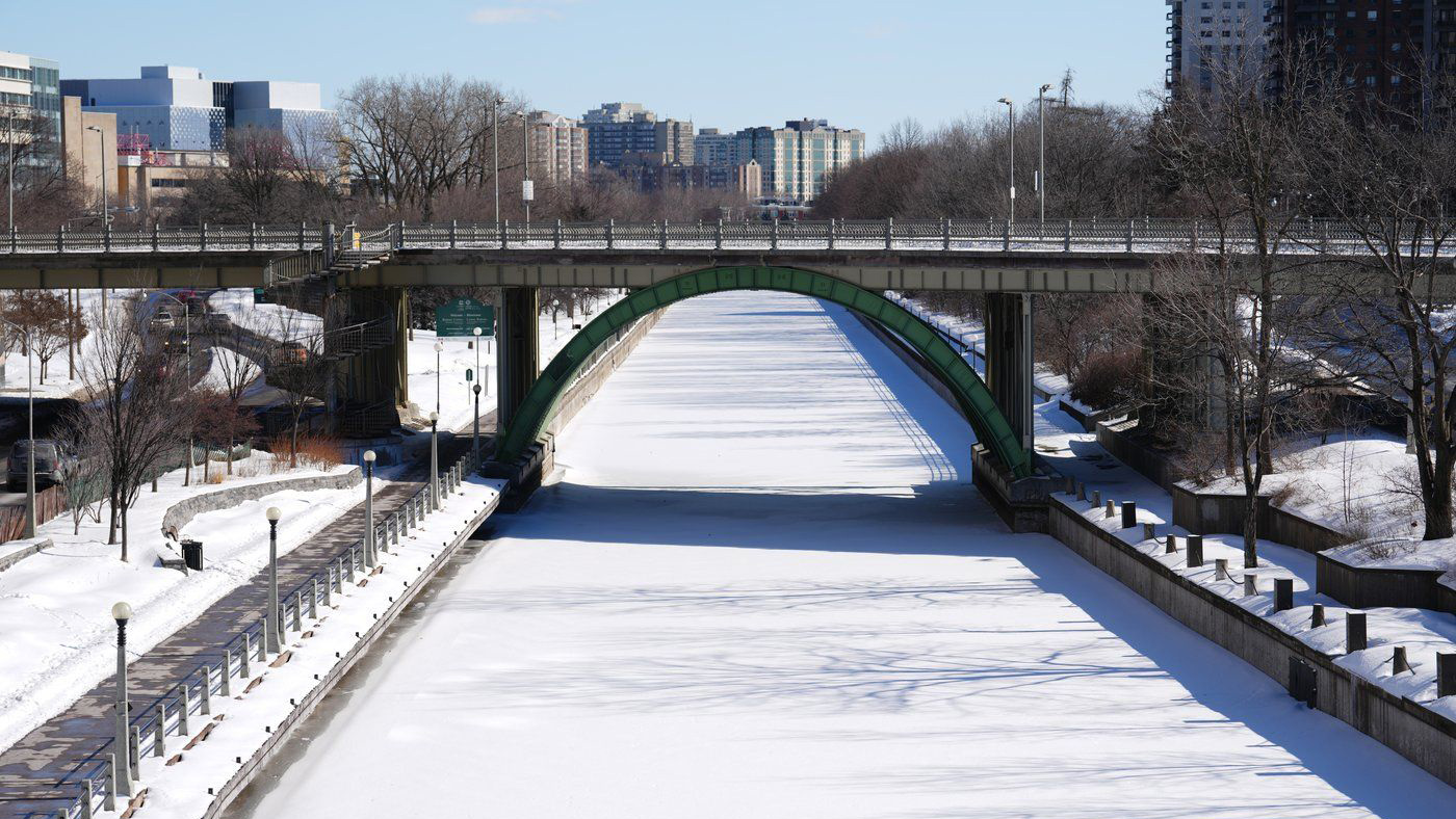 An unopened Rideau Canal is pictured in Ottawa