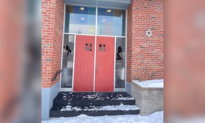 Photo of vandalism at Sgoolai Israel Synagogue in Fredericton