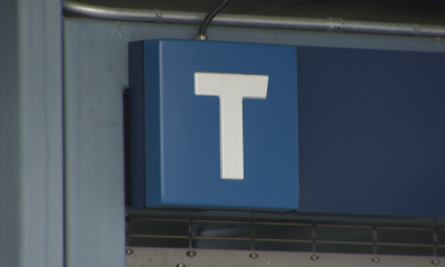 A SkyTrain station sign in Metro Vancouver.