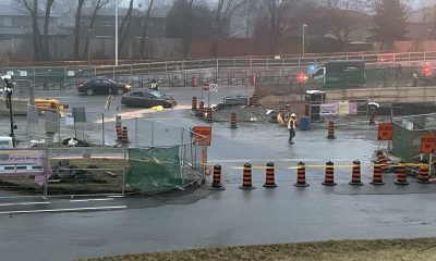 A single-car crash on Eglinton Avenue