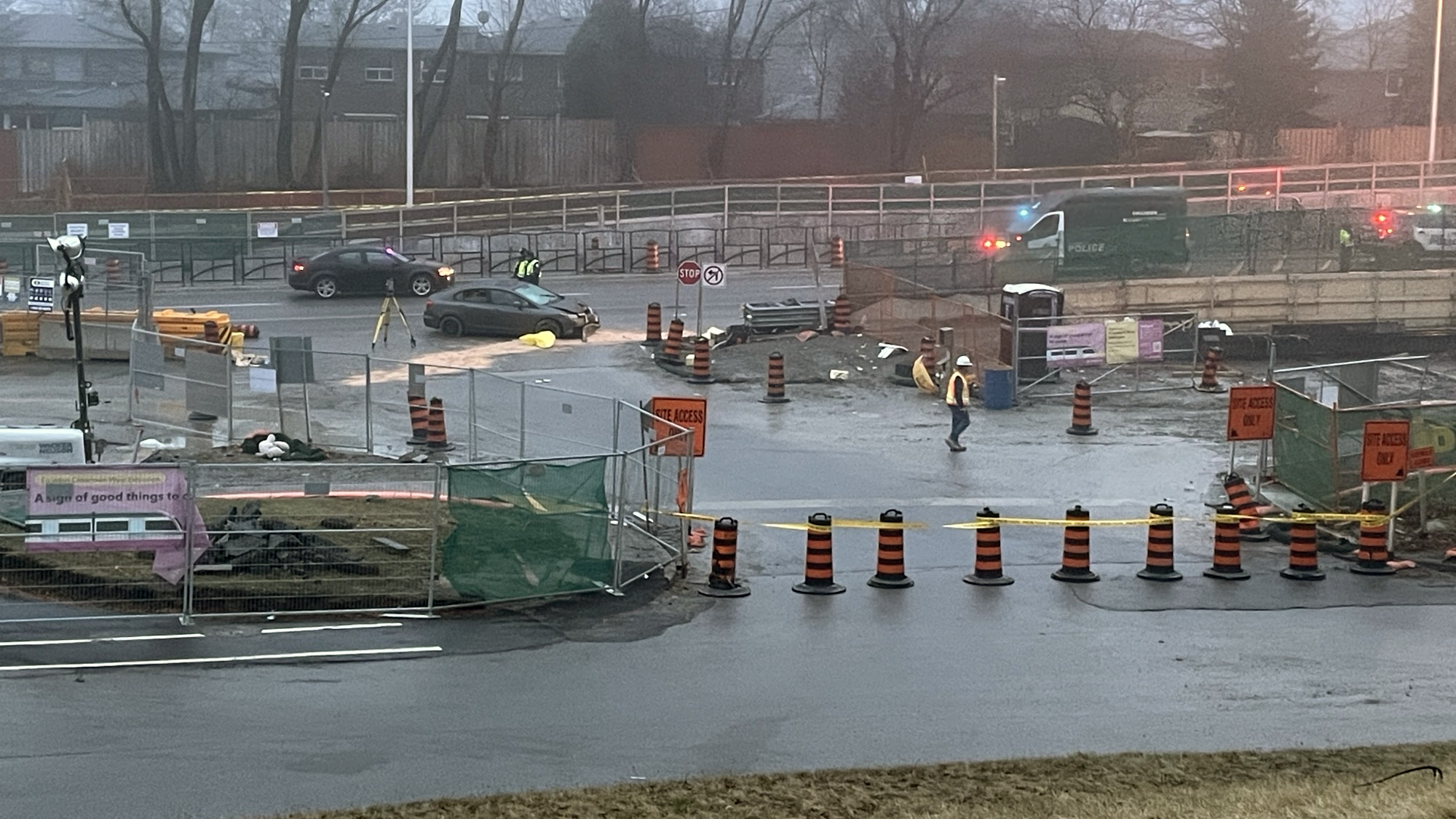 A single-car crash on Eglinton Avenue