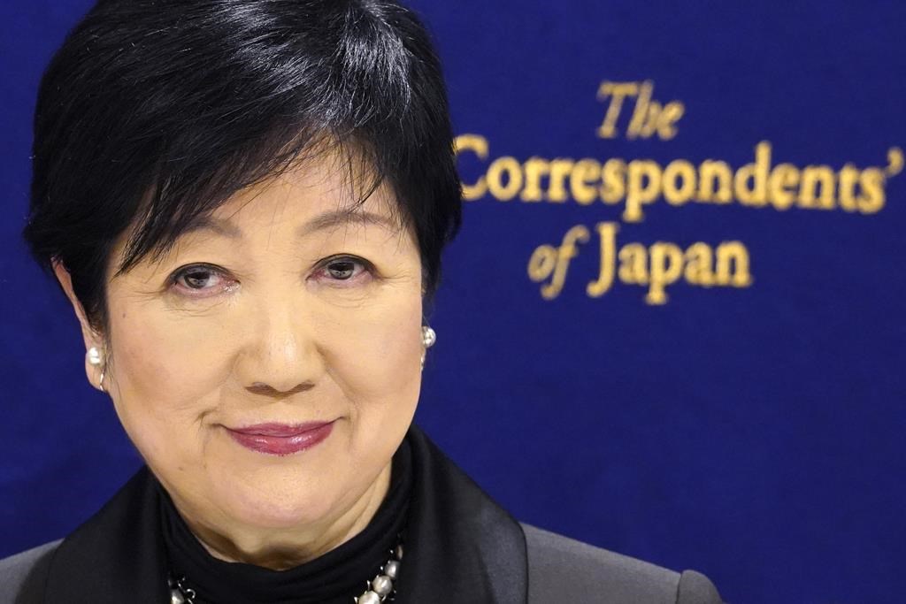 Tokyo Gov. Yuriko Koike poses for photographer before a press conference at the Foreign Correspondents' Club of Japan (FCCJ) in Tokyo, Feb. 13, 2023