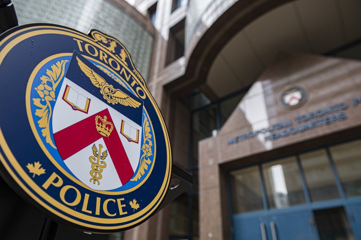 Exterior view of Toronto police headquarters in Toronto