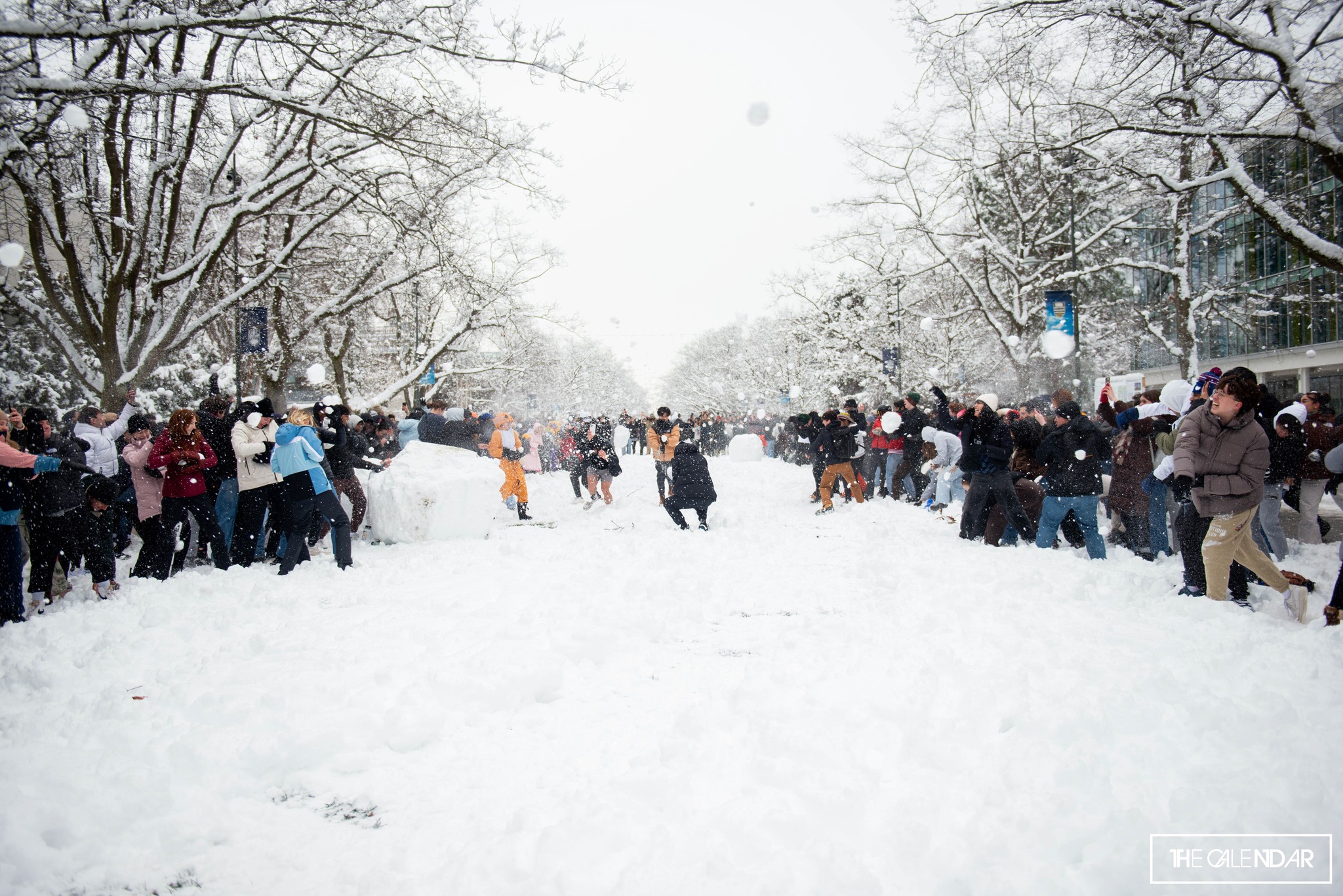 Students at the University of British Columbia gathered on Thursday for a snowball fight on a day when classes were cancelled due to snow