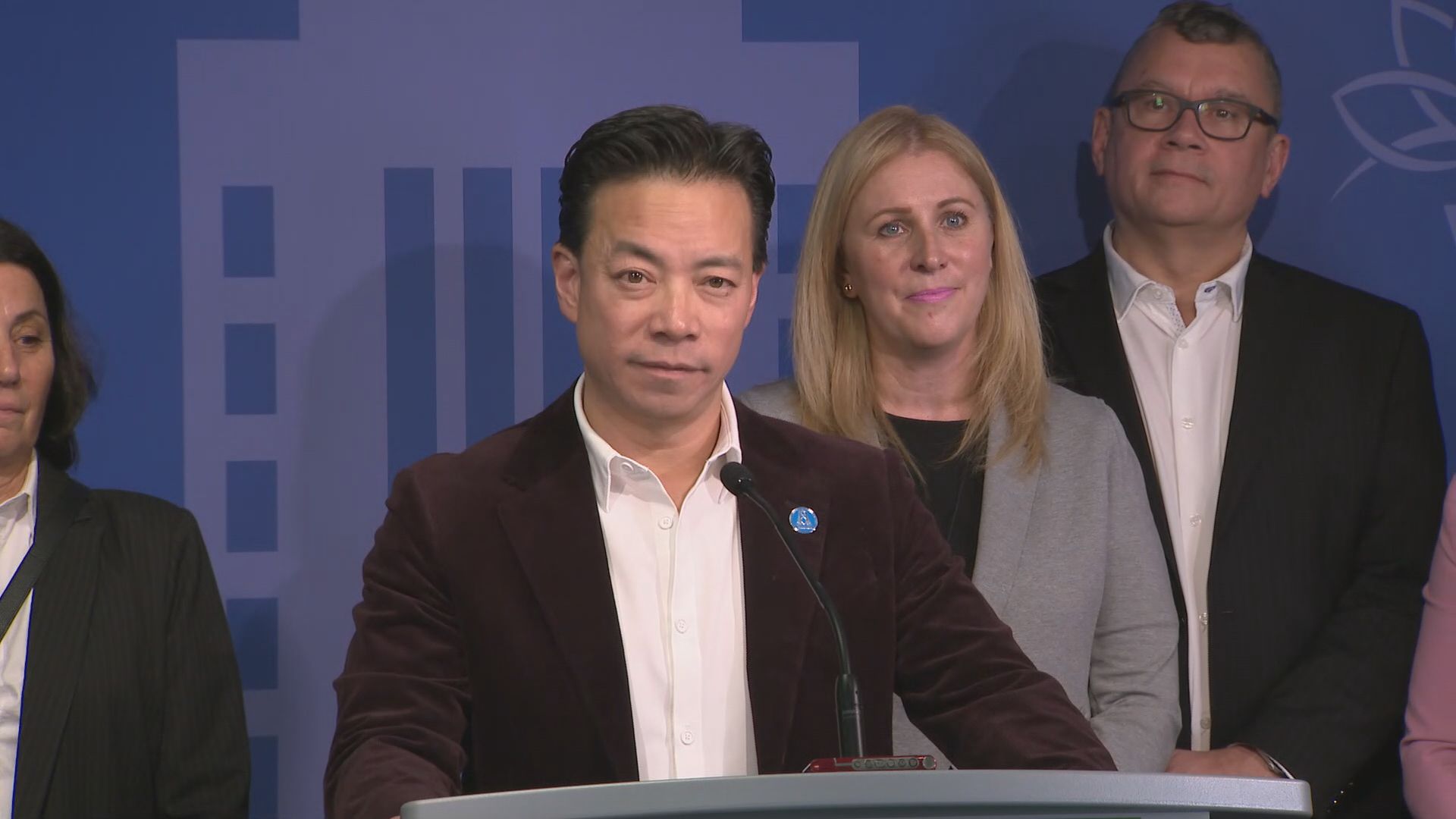 Vancouver Mayor Ken Sim speaks from City Hall on Wednesday December 6, 2023.