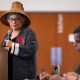 Chief of the Matsqui Nation Alice McKay addresses the Minister of Crown-Indigenous Relations Gary Anandasangaree, during a news conference announcing a settlement that addresses a historical wrong on the Matsqui First Nation in Abbotsford, B.C., on Wednesday, Feb. 21, 2024. THE CANADIAN PRESS/Ethan Cairns. ETHAN CAIRNS