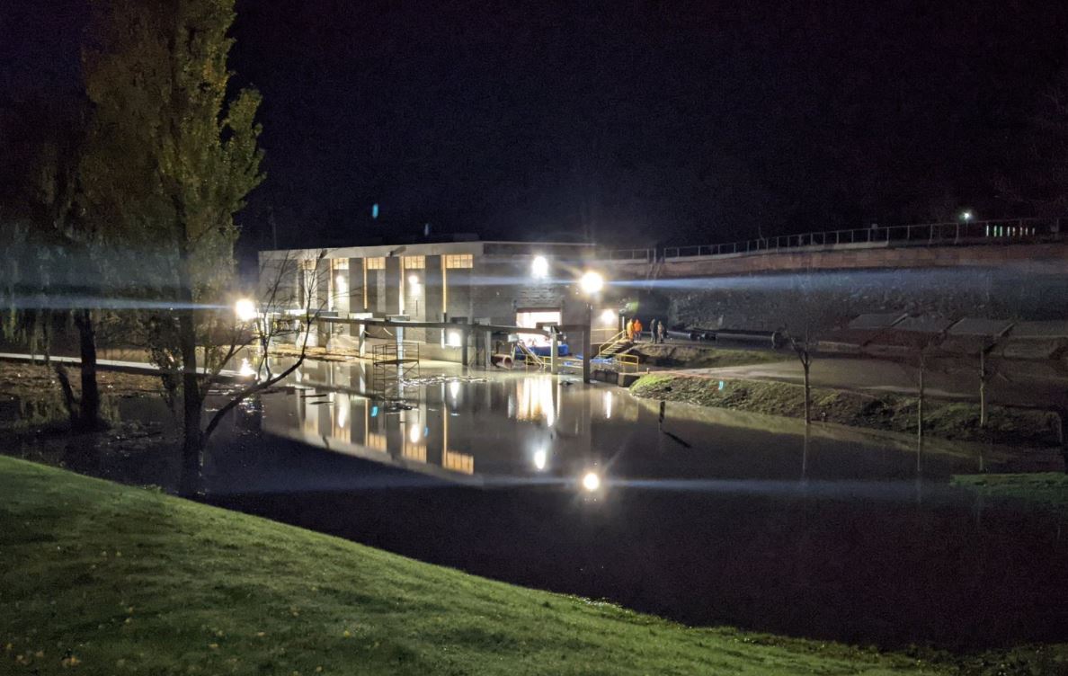 The Barrowtown Pump Station in Abbotsford is surrounded by water on Nov. 17, 2021, as floods continued to push levels higher.