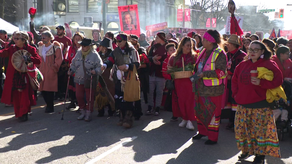 Crowds gathered for the Women’s Memorial March in Vancouver on Tuesday February 14th, 2023. (CityNews Image)