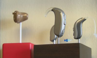 Hearing aids displayed at a clinic