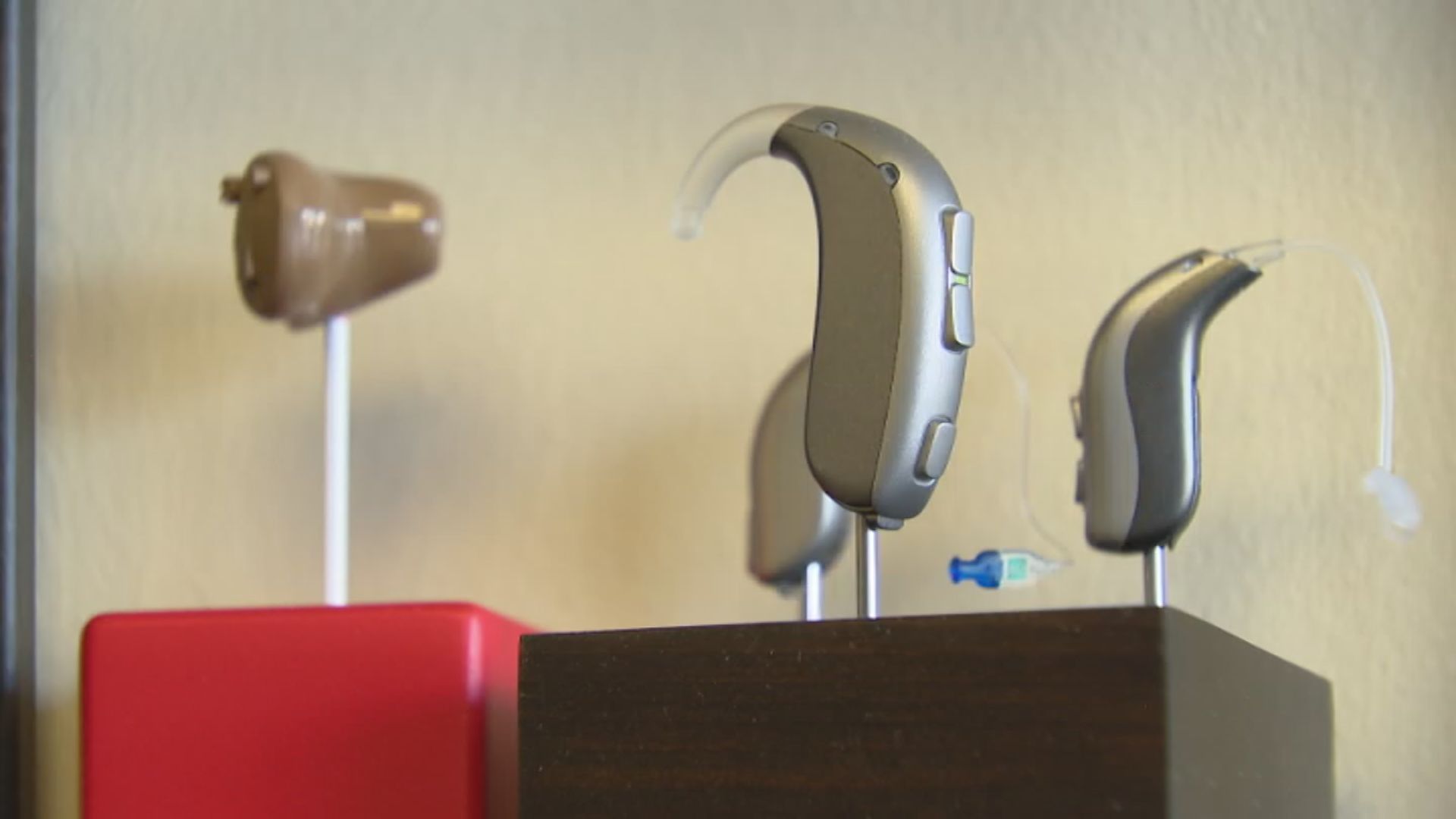 Hearing aids displayed at a clinic