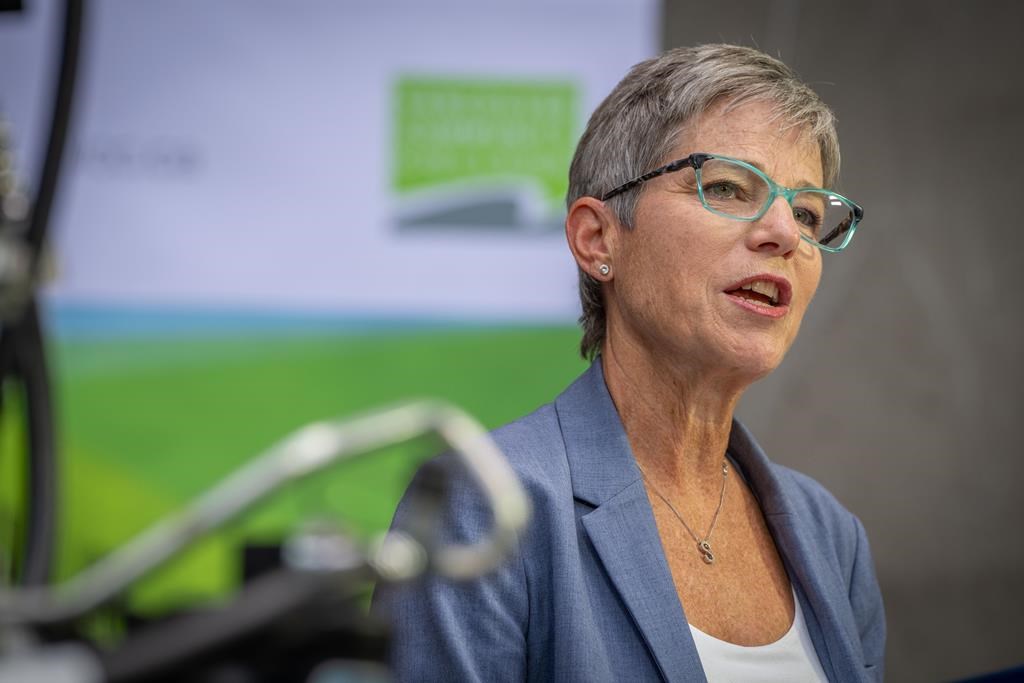 Selina Robinson speaks during a press conference in Vancouver on Thursday, July 20, 2023