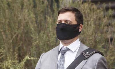 Matthew McKnight walks out of court during a break in Edmonton on Wednesday, July 8, 2020. THE CANADIAN PRESS/Jason Franson