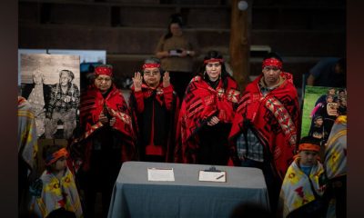 Sts'ailes First Nation in B.C. at the ceremonial signing of an agreement with the B.C. and federal governments that was put on hold.