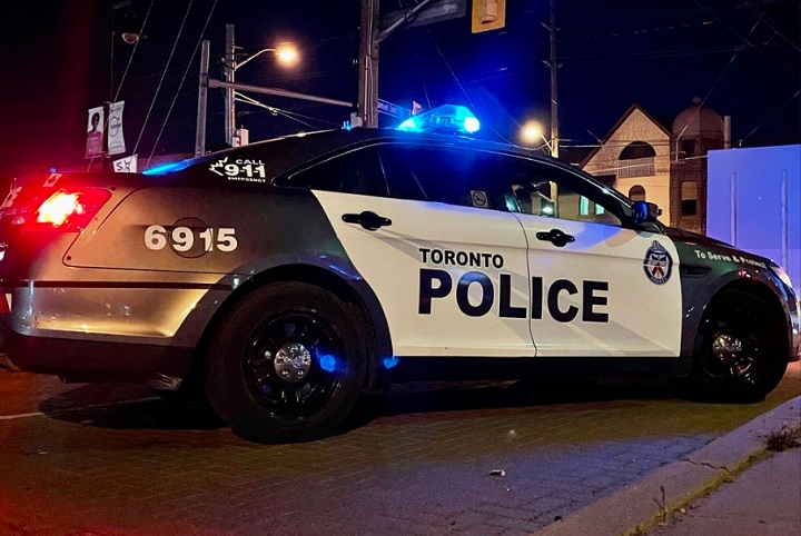 A Toronto Police Service cruiser is seen at night