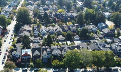 In this photo taken by a drone, Vancouver homes in the Kitsilano neighbourhood of Vancouver, B.C., is pictured Monday, Oct. 3, 2022.