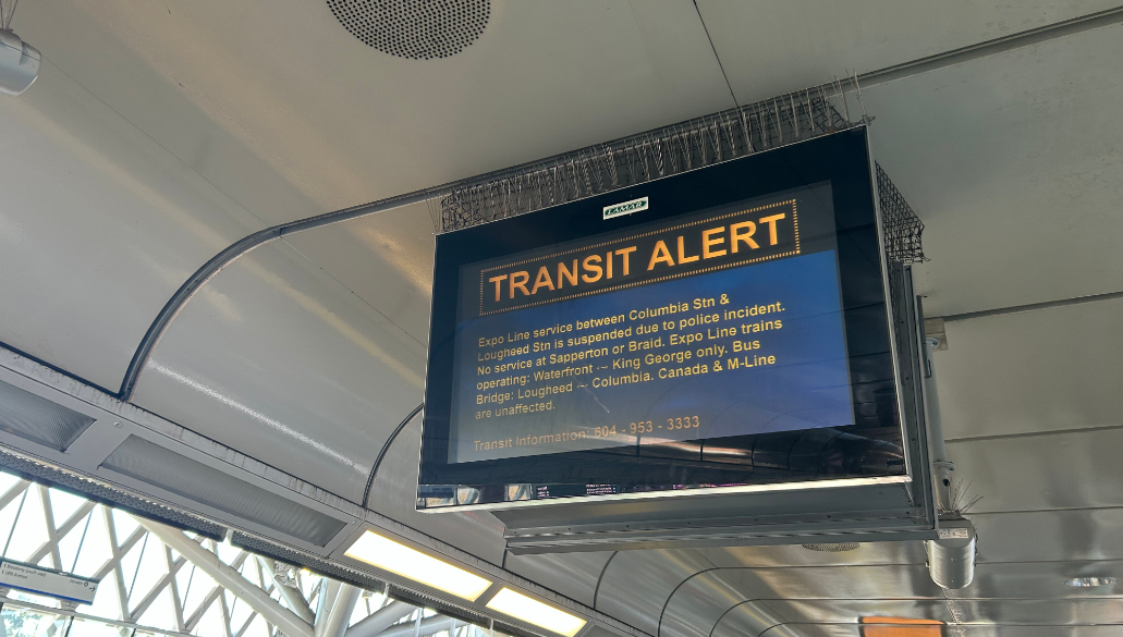 Service between Braid and Sapperton stations has been suspended while Metro Vancouver Transit Police are on the scene. (CityNews Image / Hana Mae Nassar)