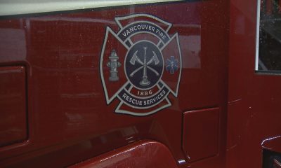 The Vancouver Fire Rescue Services logo on the side of a new truck