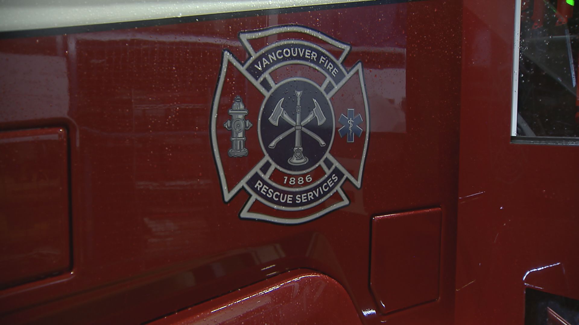 The Vancouver Fire Rescue Services logo on the side of a new truck