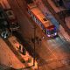 Police tape surrounds a TTC bus on Driftwood Avenue