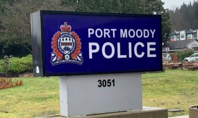 A sign at the Port Moody Police Department building on St. Johns Street