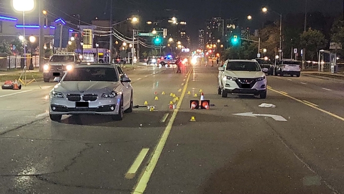 SIU evidence photo showing two vehicles at the scene where a 14-year-old was struck by a vehicle while fleeing police from Canada's Wonderland