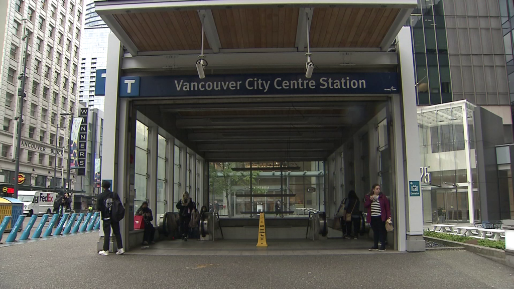 Vancouver City Centre Station SkyTrain Train Transit TransLink Pacific Centre Canada Line