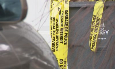 A home and a vehicle can be seen with bullet holes in Surrey