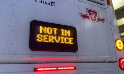 A TTC bus is shown 'out of service'.