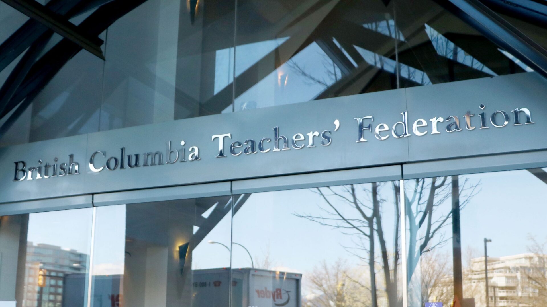 A sign outside the BC Teachers' Federation building