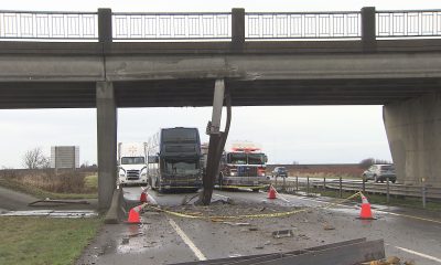 112 Street overpass on Highway 99 after being struck by a semi-truck and trailer