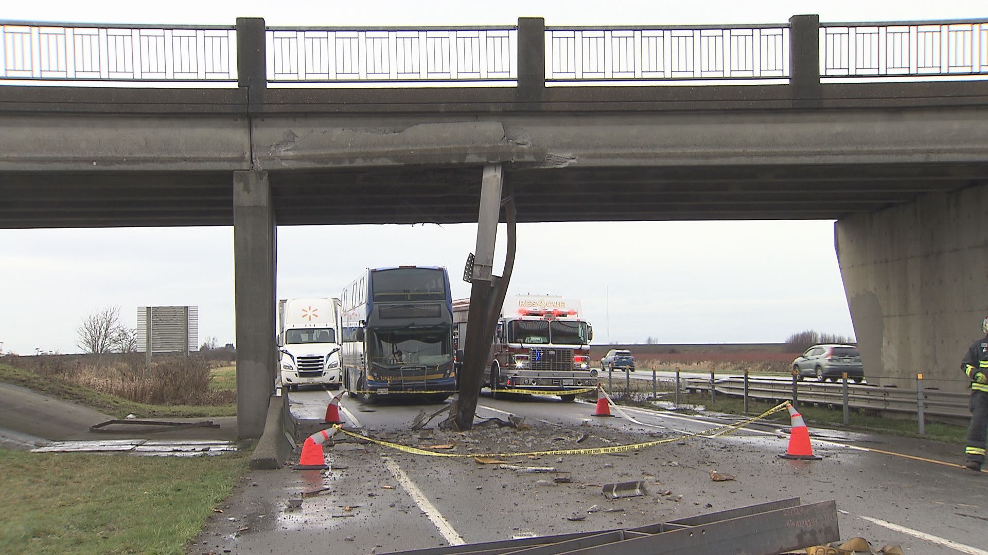 112 Street overpass on Highway 99 after being struck by a semi-truck and trailer