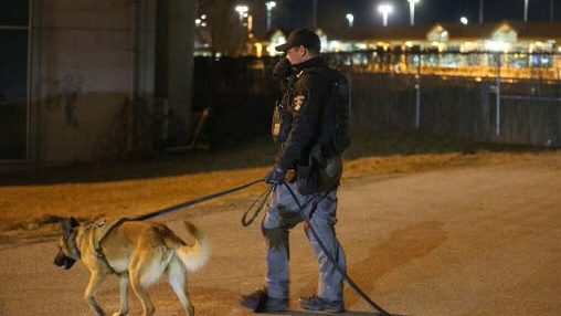 A police officer is seen in this image at Whitby GO Station on Feb. 5, 2024