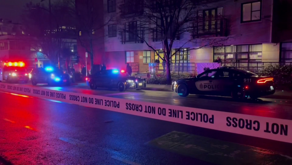 Crime scene outside a homeless shelter in Vancouver