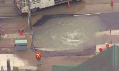 Watermain break on Broadview Avenue north of Gerrard Street on Feb. 22, 2024