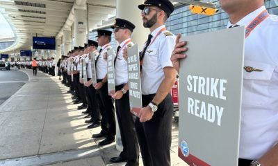 Air Canada pilots picket at Pearson International Airport in Toronto on Aug. 27, 2024