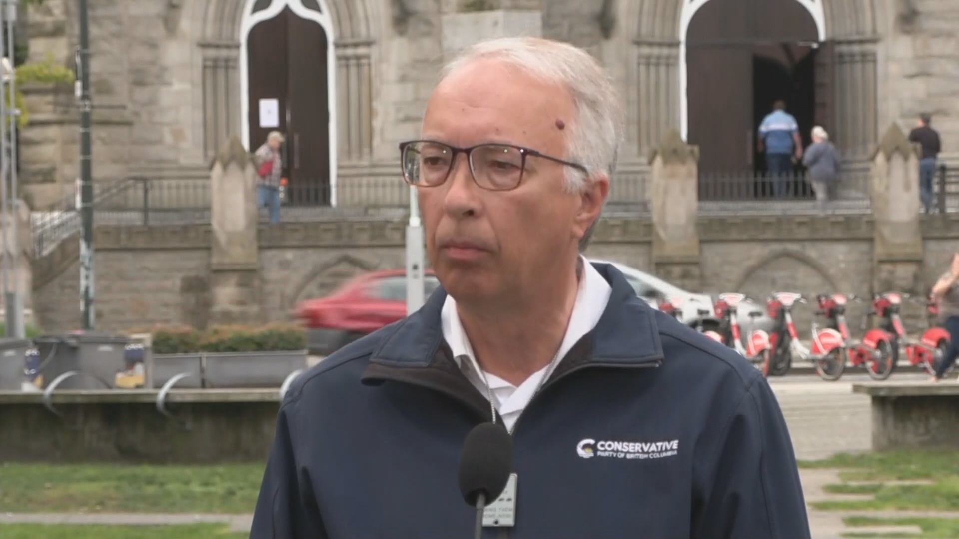 Conservative Party of BC Leader John Rustad speaks in Downtown Vancouver on Monday October 7, 2024