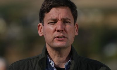 B.C. NDP Leader David Eby speaks during a campaign announcement in Vernon, B.C., on Saturday, October 5, 2024.